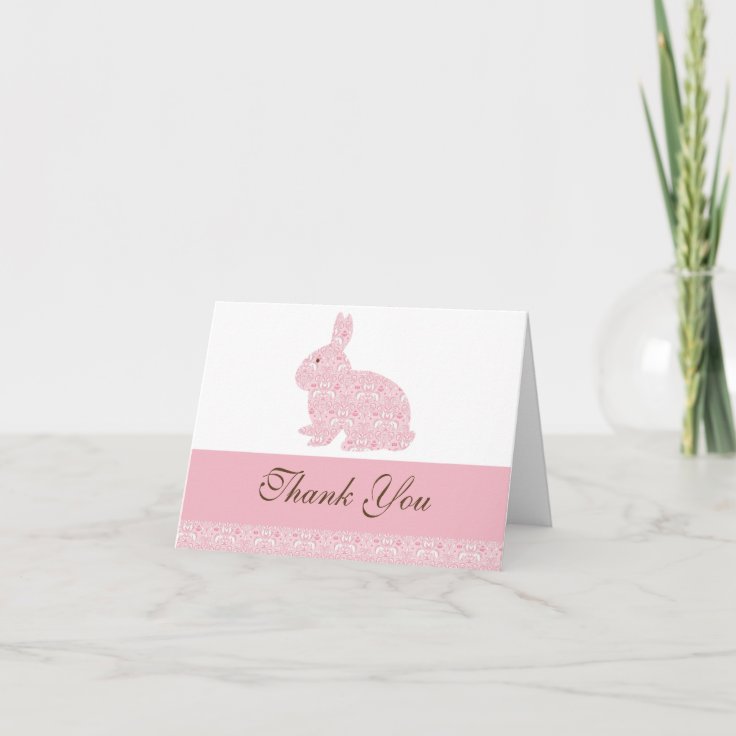 Damask Bunny Rabbit Baby Shower Thank You | Zazzle