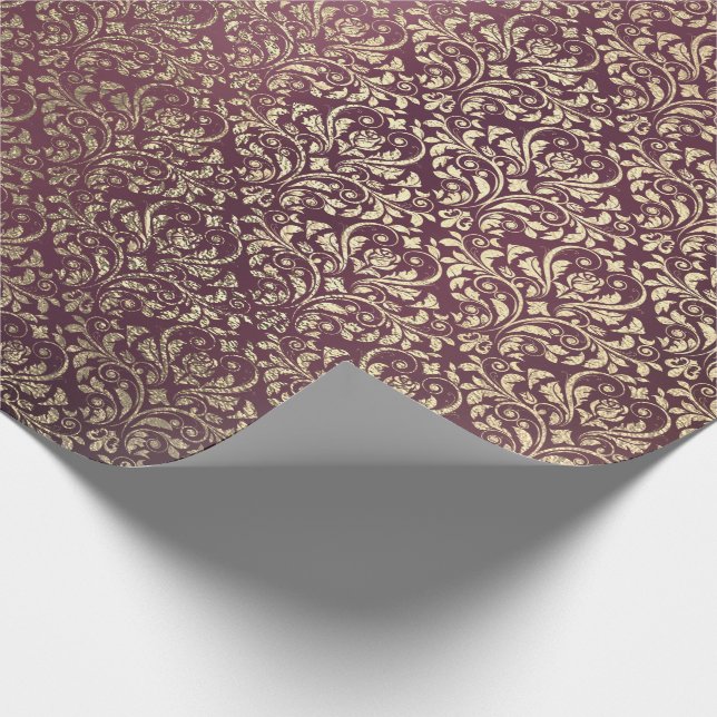 Damask Burgundy Foxier Ivory Gold Royal Wrapping Paper (Corner)