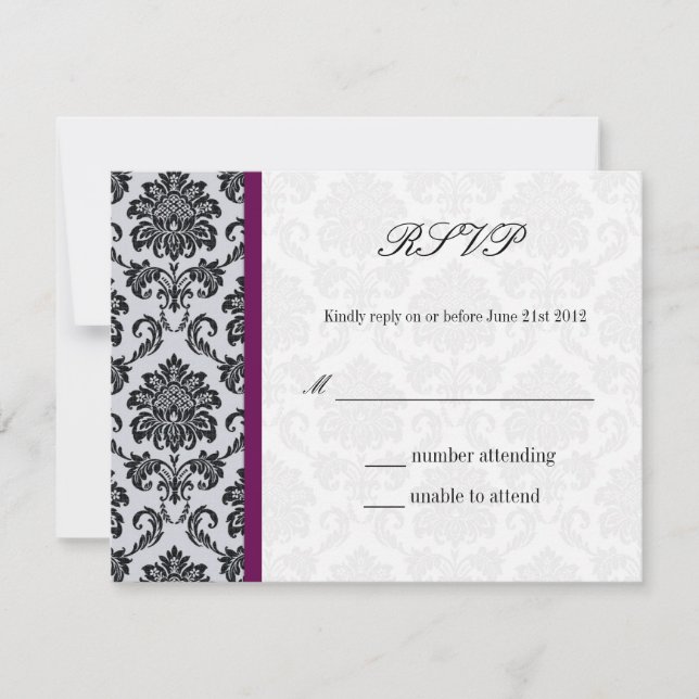 Damask Burgundy Wedding RSVP (Front)
