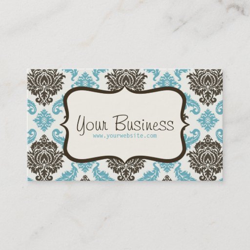 Customizable damask Business Card (blue/brown)