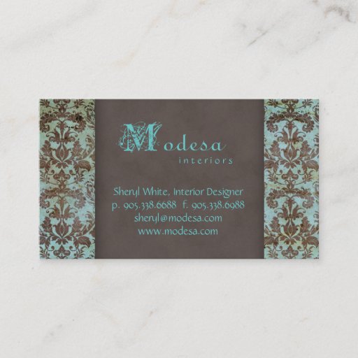 Customizable Damask Business Card Interior Design 6