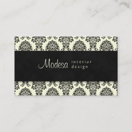 Customizable Damask Business Card Interior Design Cream Black