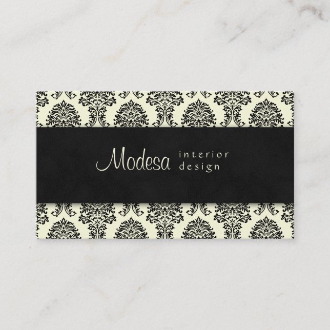 Damask Business Card Interior Design Cream Black (Front)