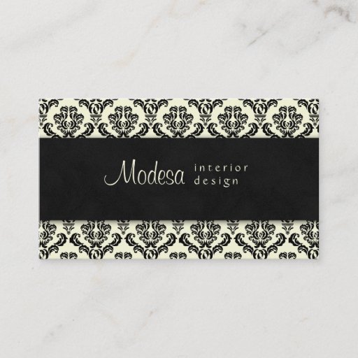 Customizable Damask Business Card Interior Design Cream Black 2