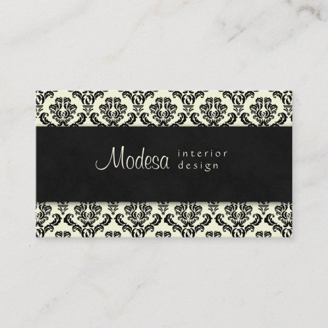 Damask Business Card Interior Design Cream Black 2 (Front)