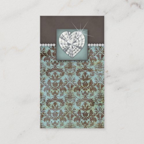 Damask Business Card Jewelry Heart Diamonds