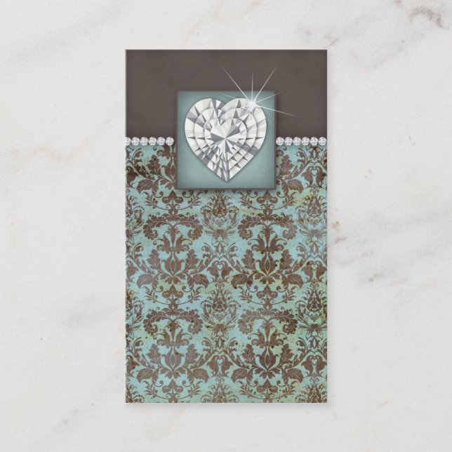 Damask Business Card Jewelry Heart Diamonds (Front)