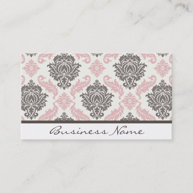 damask Business Card (pink/brown) (Front)