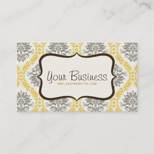 Damask Business Card (Yellow, Brown)