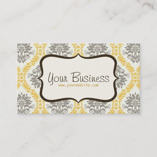 Customizable Damask Business Card (Yellow, Brown)