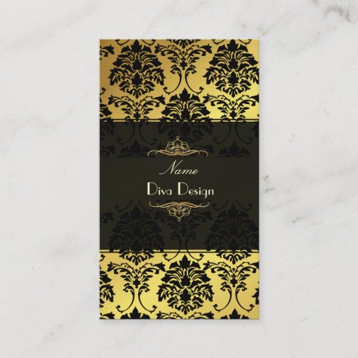 Customizable Damask BusinessCard gold + black Business Card