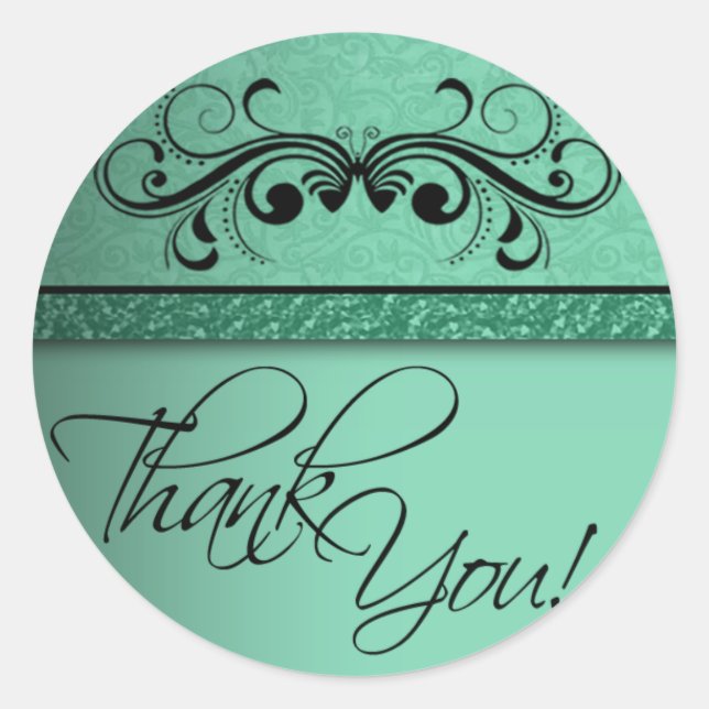 Damask Butterfly Thank You Sticker (Front)