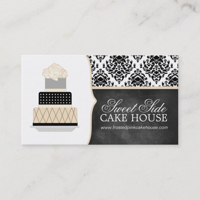 Damask Cake Bakery Business Cards (Front)