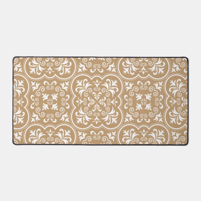Damask Camel Brown Color Stylish Desk Mat (Front)