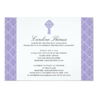 Damask Celtic Cross First Communion Card