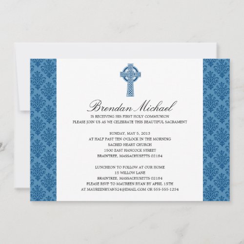 Damask Celtic Cross First Communion Cards
