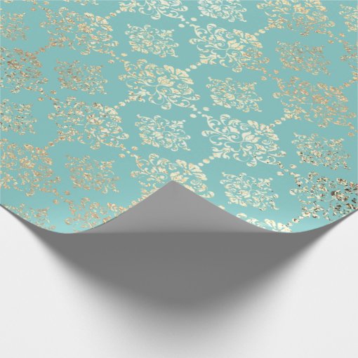 Damask Champagne Gold Royal Metallic Aqua Wrapping Paper Zazzle