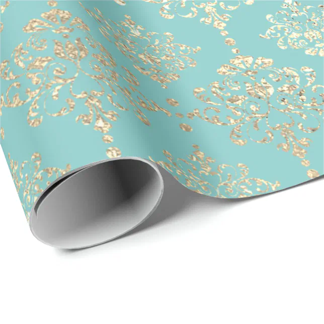 Damask Champagne Gold Royal Metallic Aqua Wrapping Paper Zazzle
