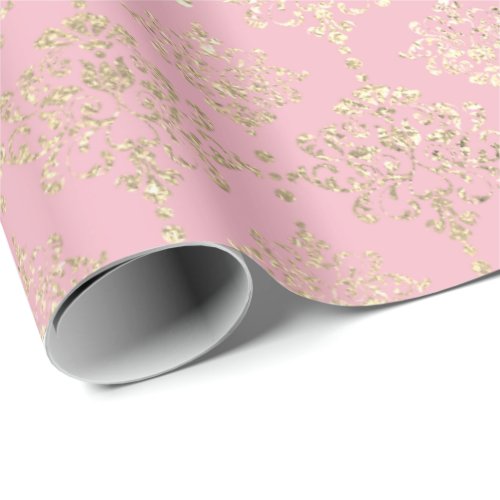 Damask Champagne Pink Royal Metallic Faux Gold Wrapping Paper