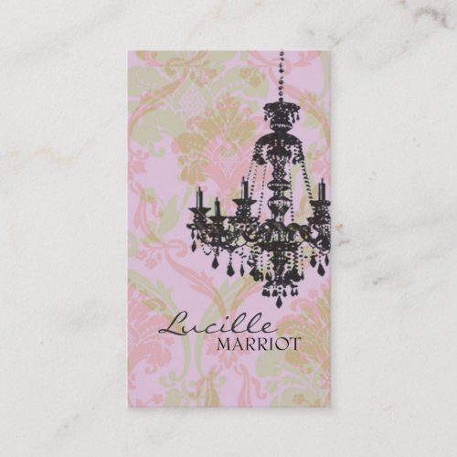 Damask Chandelier 2 Business Card (Pink Green)