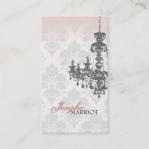 Customizable Damask Chandelier Business Card (Peach)
