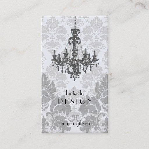 Customizable Damask Chandelier-gray Business Card (Top10)