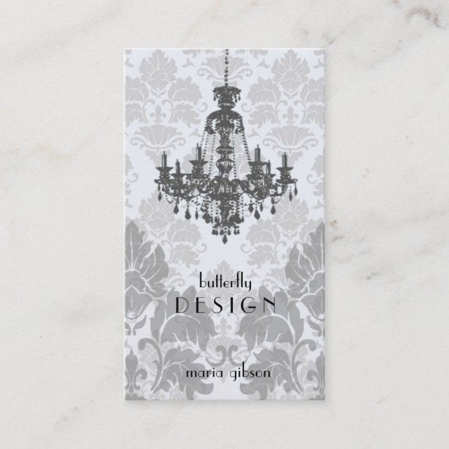 Damask Chandelier-gray Business Card (Top10) (Front)