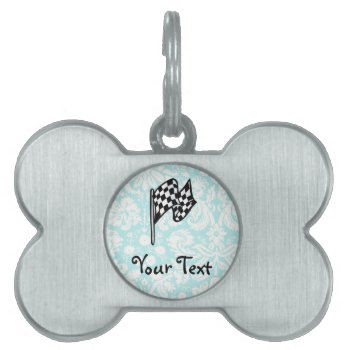 Damask Checkered Flag. Pet Id Tag by SportsWare at Zazzle