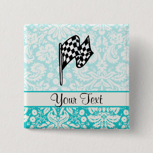 Damask Checkered Flag. Pinback Button