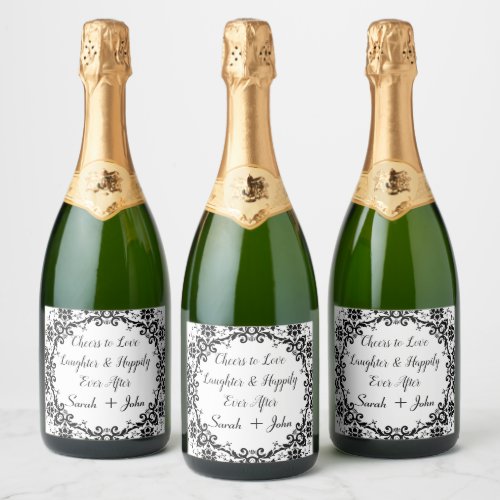 Damask Cheers to Love Laughter Occasion Wedding Sparkling Wine Label