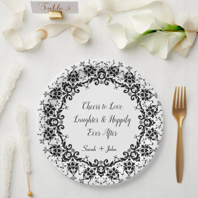 Damask Cheers to Love Laughter Wedding Occasion  Paper Plates (Wedding)