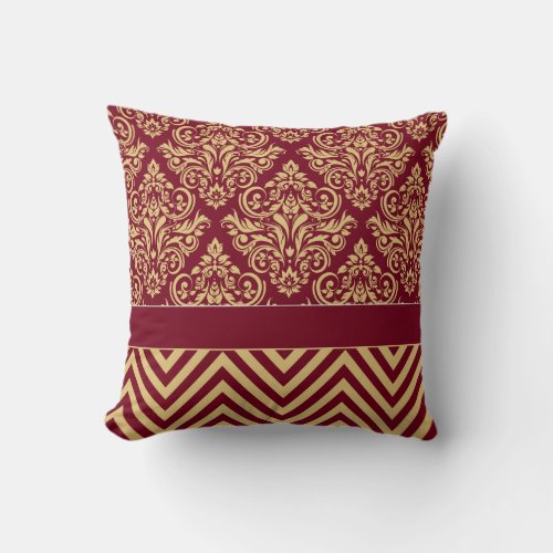 Damask Chevron _ burgundy sand Throw Pillow