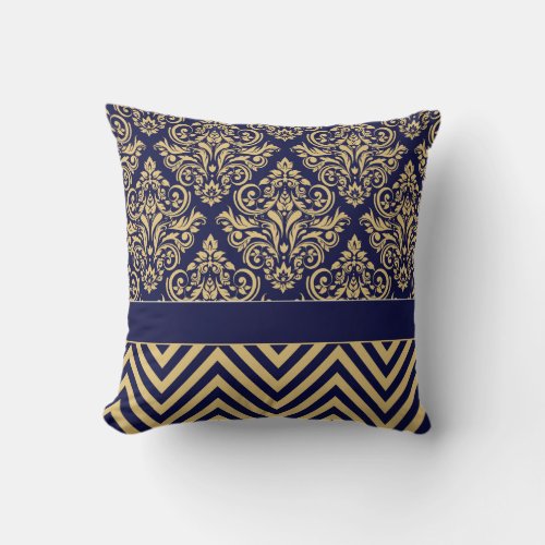 Damask Chevron _ navy sand Throw Pillow