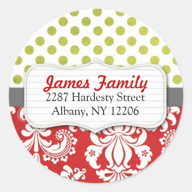 Damask Christmas Circle Address Label (Front)