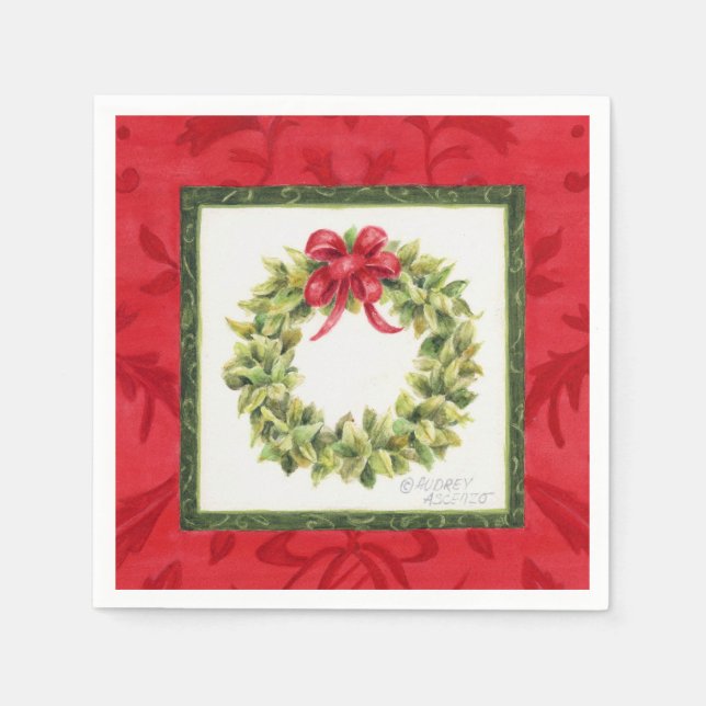 Damask Christmas Wreath Napkins (Front)