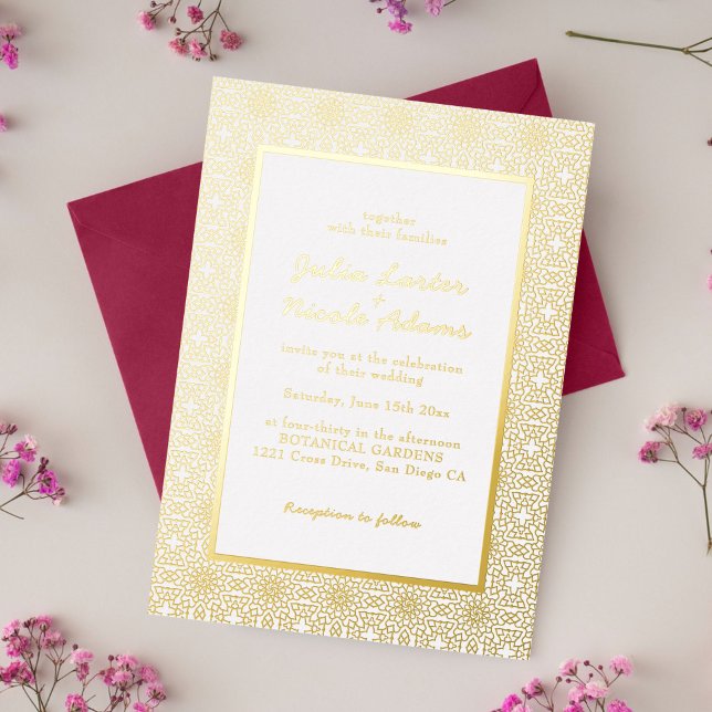 Damask Classic Geometric Art Frame  Foil Invitation (Creator Uploaded)
