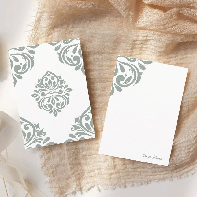 Damask Classic Regency Pale Olive Note Card (Creator Uploaded)
