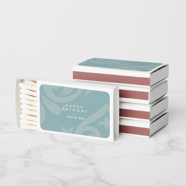 Damask Classic Retro Cyan Elegant Wedding Matchboxes (Creator Uploaded)