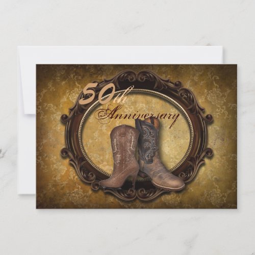 damask cowboy country 50th wedding anniversary invitation