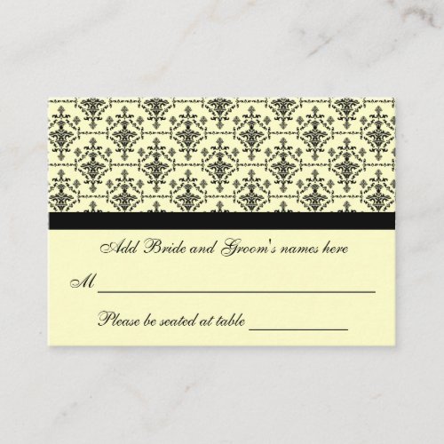 Damask Cream And Black Formal Seating Place Card Business Card