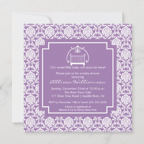 Damask Crib Baby Girl Baby Shower Invitation