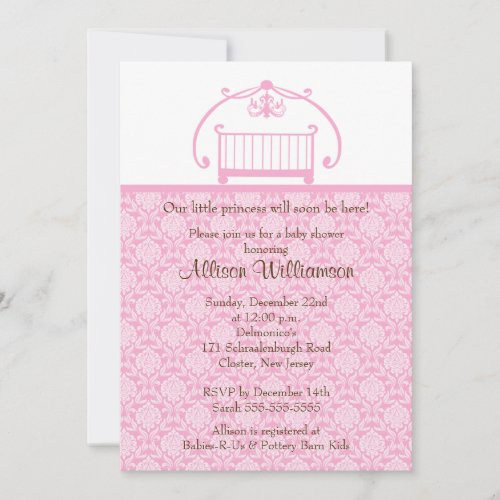 Damask Crib Girl Baby Shower Invitation