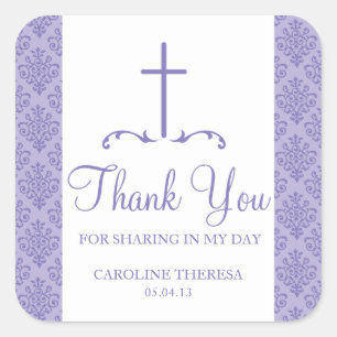 Damask Cross First Communion Square Sticker