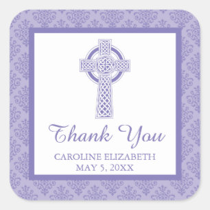 Damask Cross First Communion   Thank You Square Sticker