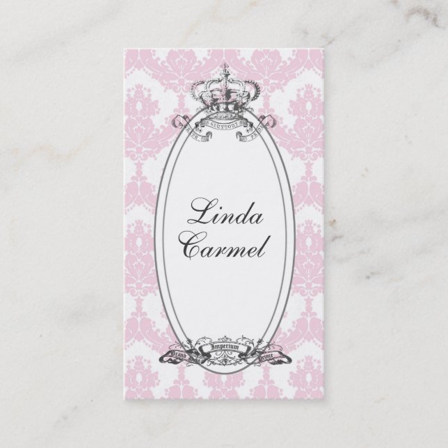 Damask Crown Business Card (Peach) (Front)