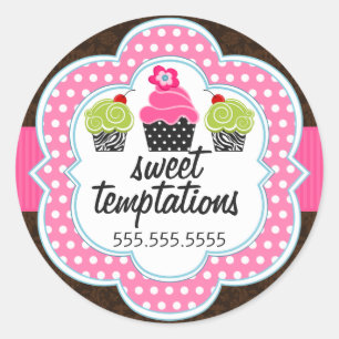 Damask Cupcake Bakery Business Classic Round Sticker