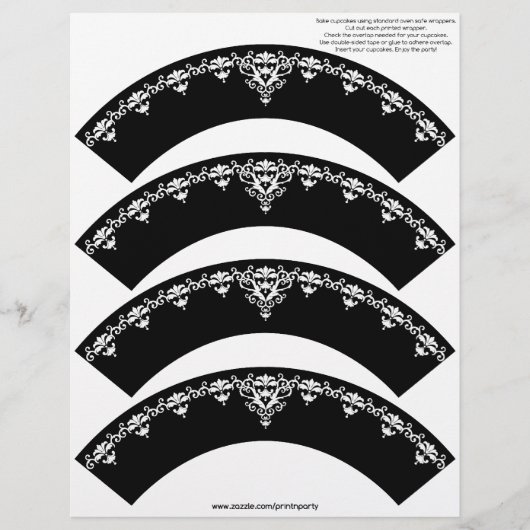 Damask Cupcake Cosie - White on Black (Front)