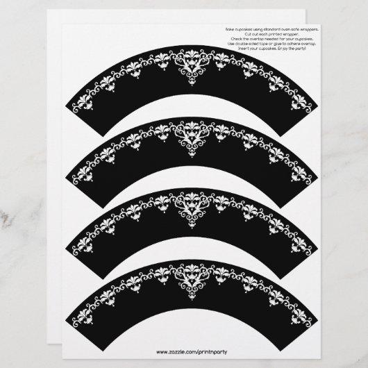 Damask Cupcake Cosie - White on Black (Front/Back)