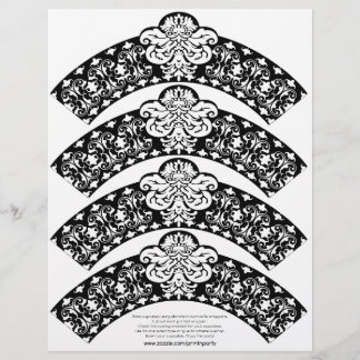 Damask Cupcake Wrapper White on Black