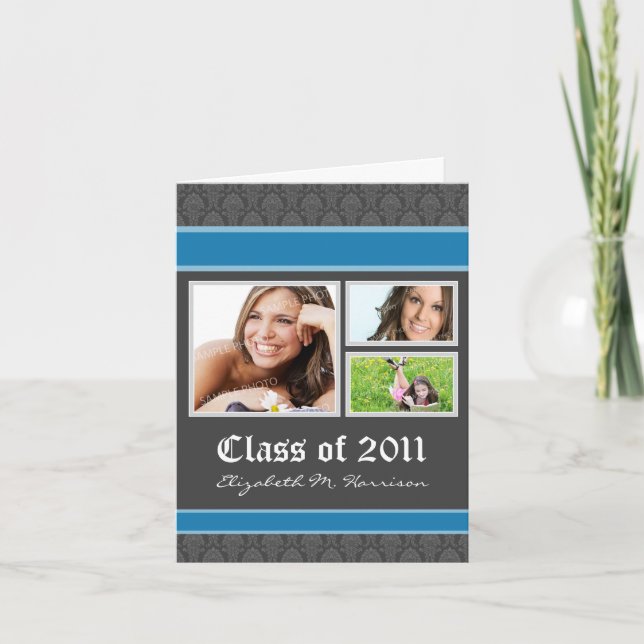 Damask Custom Graduation Announcement (blue) (Front)